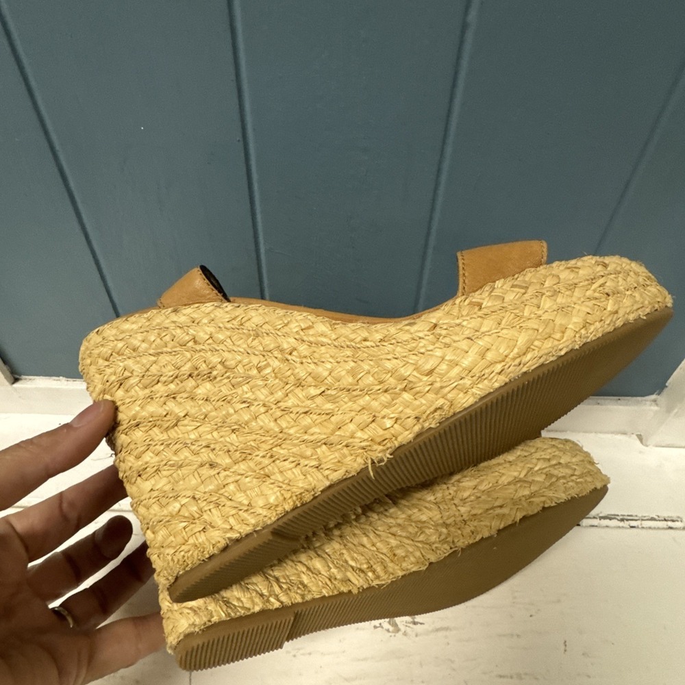 Coach Women's Size 8.5 Tan Leather Espadrille Straw Wedge Platform - Picture 9 of 11